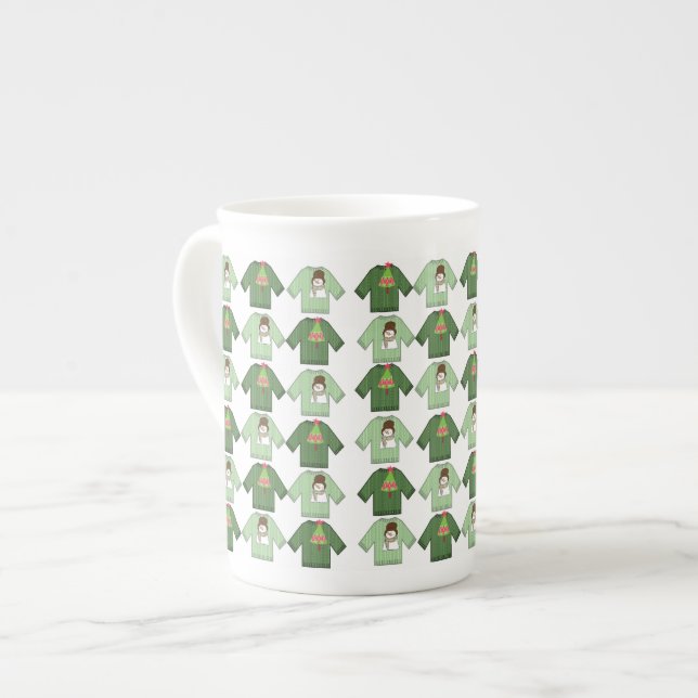Taza De Porcelana Navidades feos sudorosos, verdes (Izquierda)