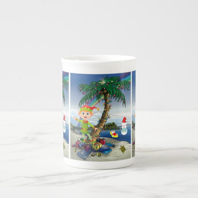 Taza De Porcelana Navidades Mug, Beach Bum Santa, Feliz Navidad (Frente)