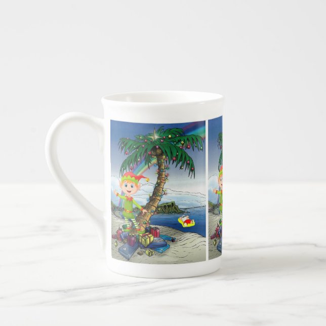 Taza De Porcelana Navidades Mug, Beach Bum Santa, Feliz Navidad (Izquierda)
