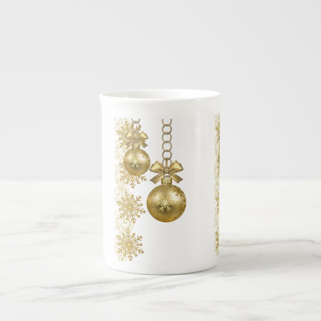 Taza De Porcelana Navidades Mug, bolas de oro (Frente)