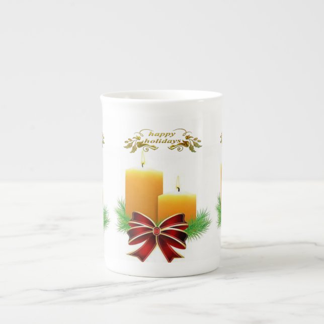 Taza De Porcelana Navidades Mug, Felices Fiestas, Velas Navidades (Frente)