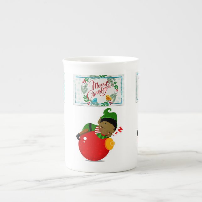 Taza De Porcelana Navidades Mug, Feliz Navidad Elfo Africano (Frente)