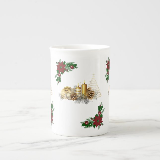Taza De Porcelana Navidades Mug, Navidades Vela de Oro (Frente)
