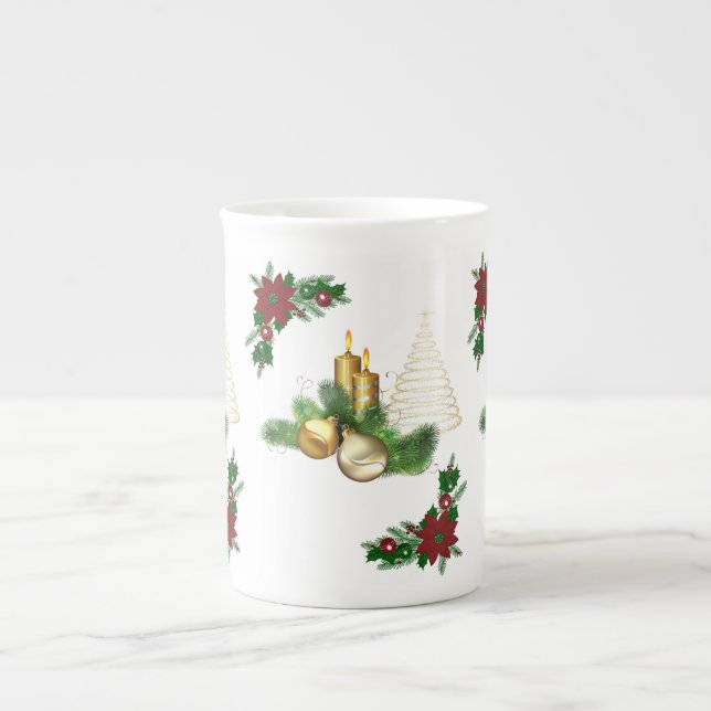 Taza De Porcelana Navidades Mug, Navidades Vela de Oro (Frente)