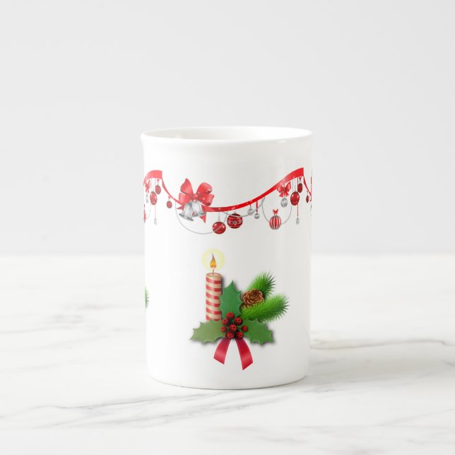 Taza De Porcelana Navidades Mug, Navidades Vela, Feliz Navidad (Frente)