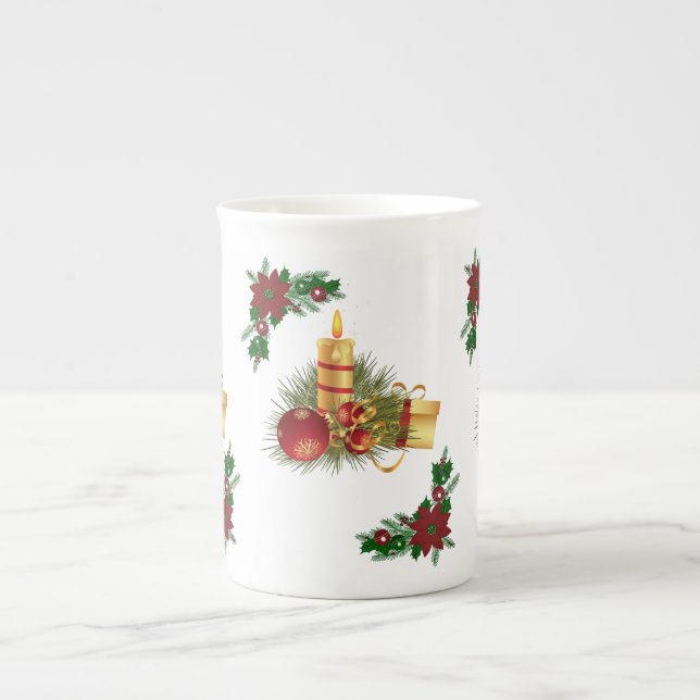 Taza De Porcelana Navidades Mug, Navidades Vela Oro Rojo (Frente)