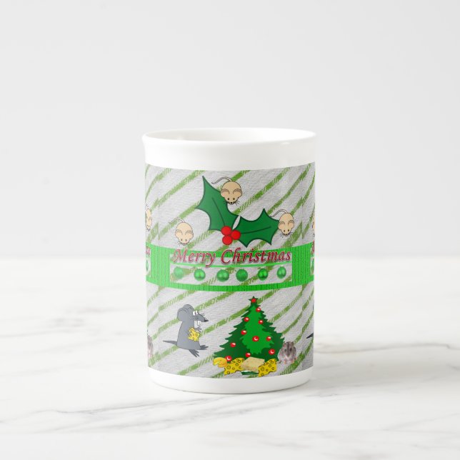 Taza De Porcelana Navidades Mug, ratones, Feliz Navidad (Frente)