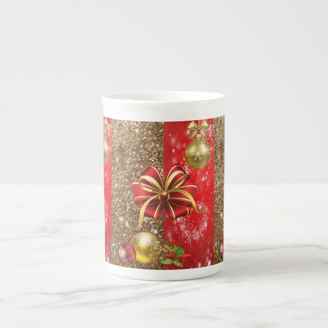 Taza De Porcelana Navidades Mug, Red Gold Bow (Frente)