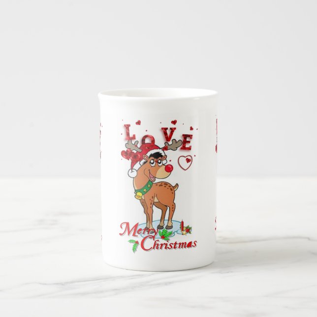 Taza De Porcelana Navidades Mug, Reno, Amor (Frente)