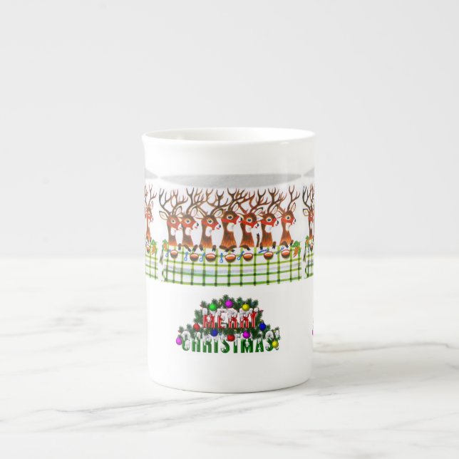 Taza De Porcelana Navidades Mug, reno, Feliz Navidad (Frente)