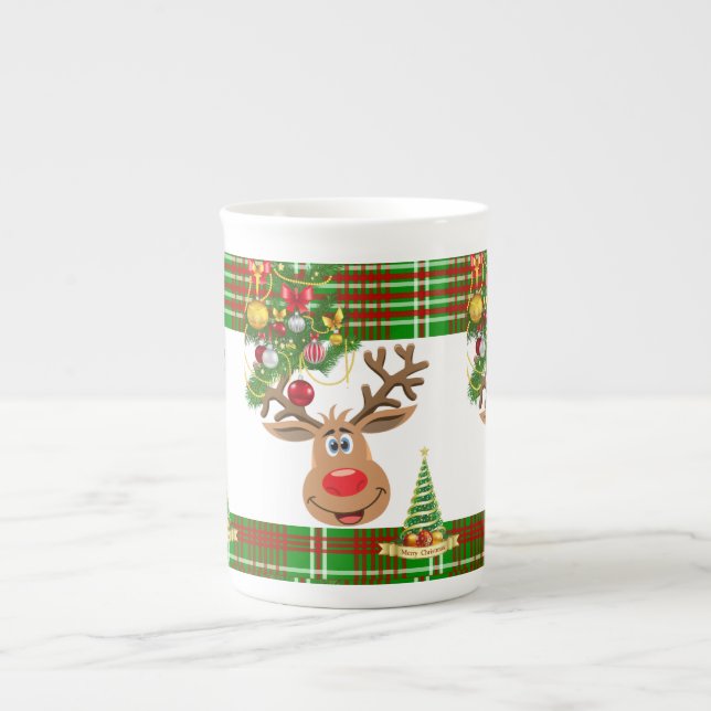 Taza De Porcelana Navidades Mug, reno, Feliz Navidad (Frente)