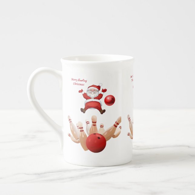 Taza De Porcelana Navidades Mug, Santa, Feliz Bowling navideño (Izquierda)