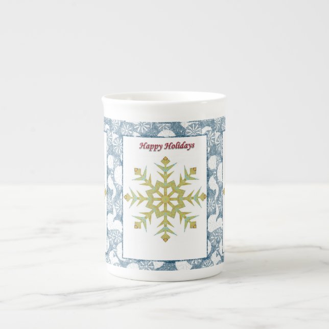 Taza De Porcelana Navidades Mug, Snowflake, Felices Fiestas (Frente)