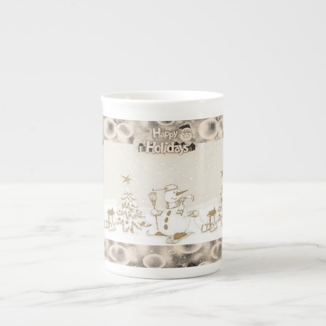 Taza De Porcelana Navidades Mug, Snowman, Felices Fiestas (Frente)