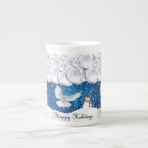 Taza De Porcelana Navidades Mug, Snowman, Felices Fiestas