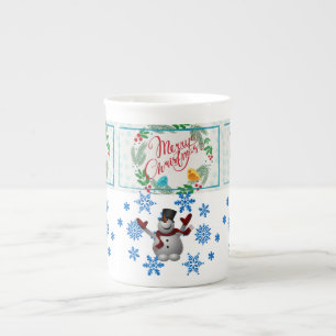 Taza De Porcelana Navidades Mug, Snowman, Feliz Navidad