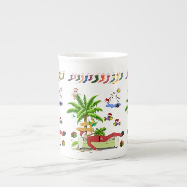 Taza De Porcelana Navidades Mug, Summer Beach Bum Santa (Frente)