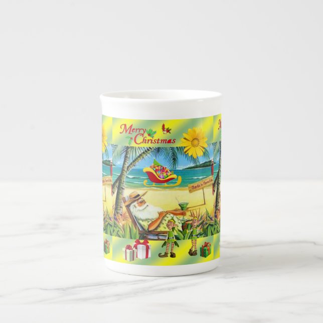 Taza De Porcelana Navidades Mug, Summer Beach Bum Santa (Frente)