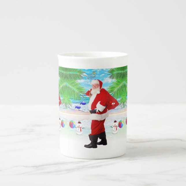 Taza De Porcelana Navidades Mug, Summer Beach Bum Santa (Frente)