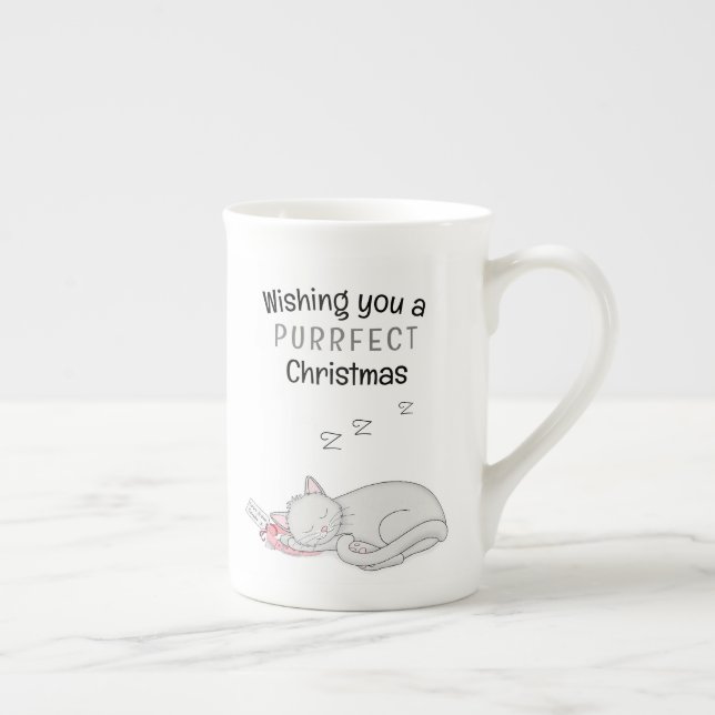 Taza De Porcelana Navidades perfectos durmiendo el gato ensordecedor (Derecha)