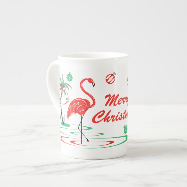 Taza De Porcelana Navidades rojos Flamingo Navidades de hueso china (Izquierda)