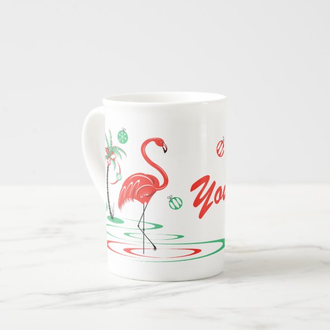 Taza De Porcelana Navidades rojos Flamingo Nombre porcelana ósea (Izquierda)
