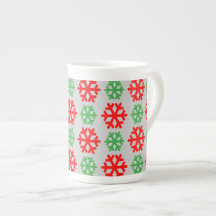Taza De Porcelana Navidades rojos y verdes copos de nieve