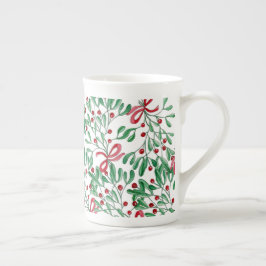 Taza De Porcelana Navidades Rustic Mistletoe Watercolor de la mano p