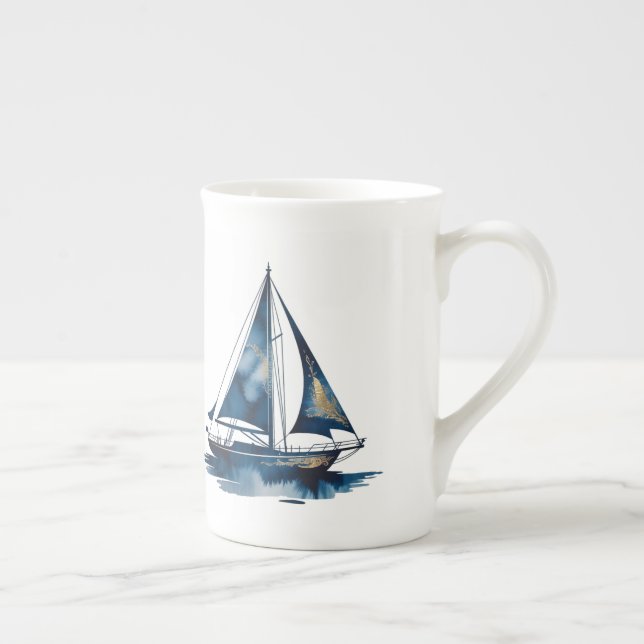 Taza De Porcelana Navy and Gold Nautical Boat Gold Frame Wedding (Derecha)