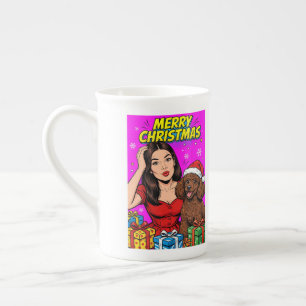 Taza De Porcelana Niña besando a cachorro de Caniche–Mamá Caniche