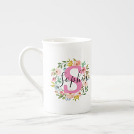 Taza De Porcelana Nombra floral Mug Regalo Personalizado inicial par