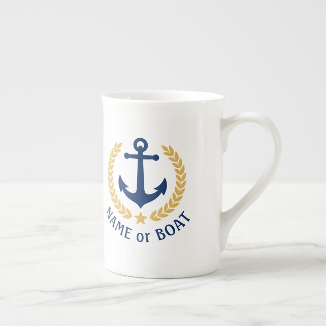 Taza De Porcelana Nombra Nautical Anchor Gold Style Naval (Derecha)