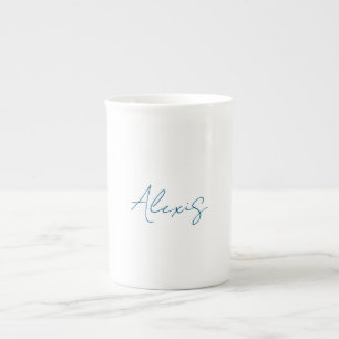 Taza De Porcelana Nombre Caligrafía Script Sencillo Simple Blanco Az
