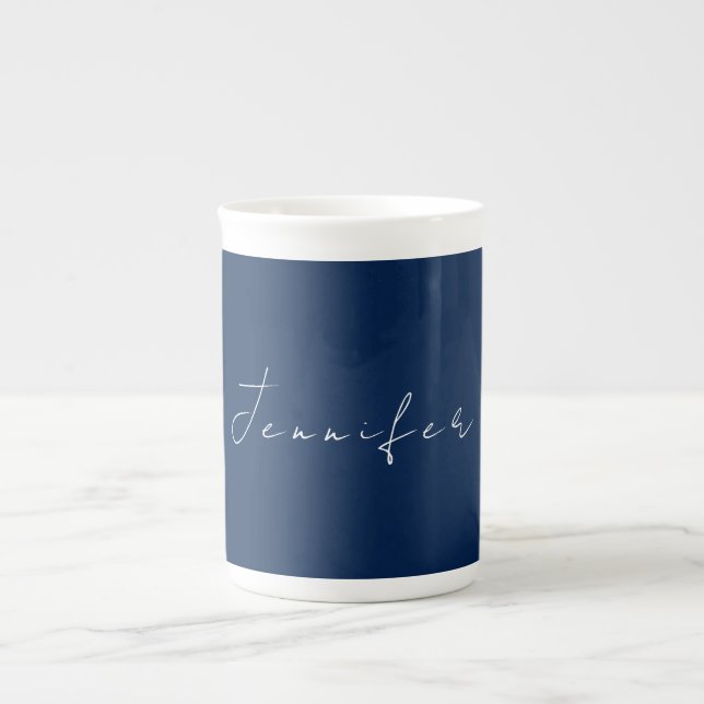 Taza De Porcelana Nombre de caligrafía profesional azul oscuro (Frente)