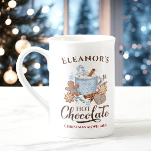 Taza De Porcelana Nombre de chocolate caliente Hueso azul Navidad de