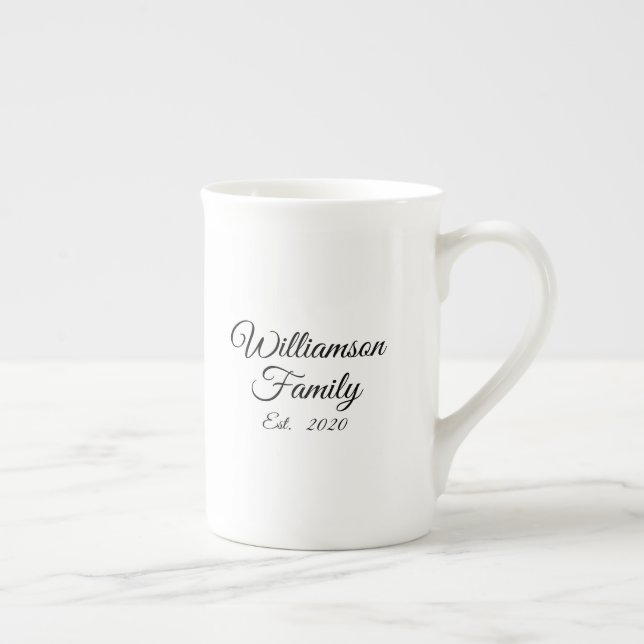 Taza De Porcelana Nombre de familia de Personalizado de script, Año, (Derecha)