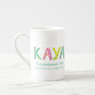 Taza De Porcelana Nombre kaya flores gráficas estrellas amarillo ver