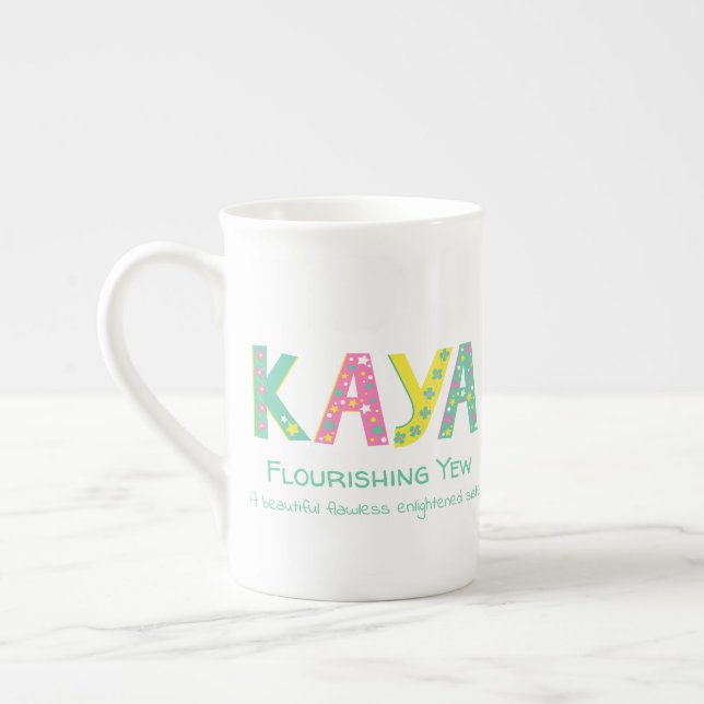 Taza De Porcelana Nombre kaya flores gráficas estrellas amarillo ver (Izquierda)