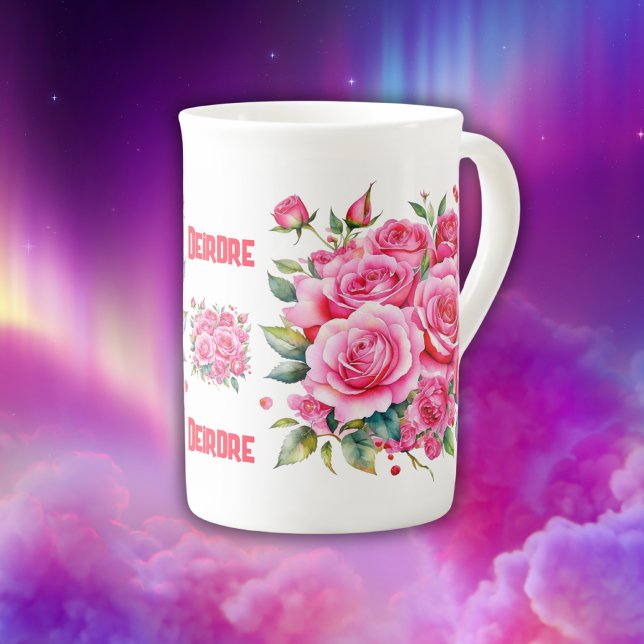 Taza De Porcelana Nombre Monogramado Rosas Rosa | (Subido por el creador)