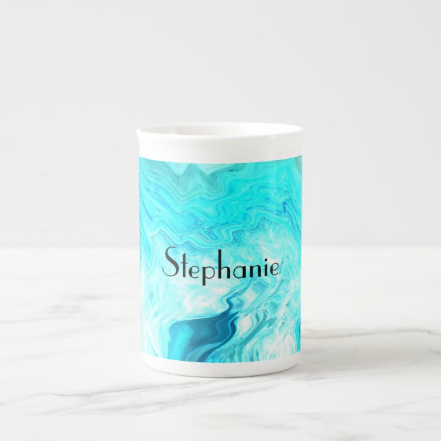 Taza De Porcelana Nombre personalizado Agate Gemstone Geode Art Blue (Frente)