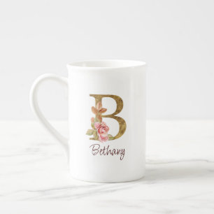 Taza De Porcelana Nombre personalizado Blush Rosas Rosadas Letra B c
