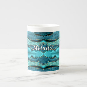 Taza De Porcelana Nombre personalizado de Aqua Turquoise, Purpurina