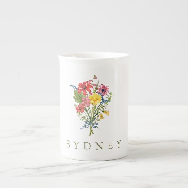 Taza De Porcelana Nombre personalizado de flor silvestre (Frente)