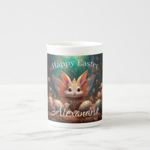 Taza De Porcelana Nombre personalizado Feliz conejo de Pascua con hu