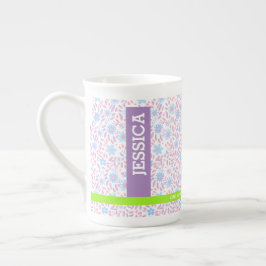 Taza De Porcelana Nombre y monograma florales personalizados
