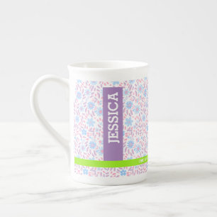 Taza De Porcelana Nombre y monograma florales personalizados