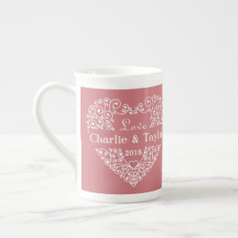 Taza De Porcelana Nombres personalizados del Corazón Ornamental y ta