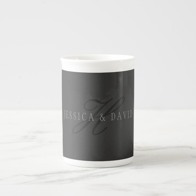 Taza De Porcelana Nombres y monogramas elegantes | Grises oscuros y  (Frente)