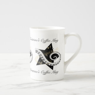 Taza De Porcelana Notas de oro de Estrella Musical Personalizada