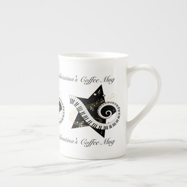 Taza De Porcelana Notas de oro de Estrella Musical Personalizada (Derecha)